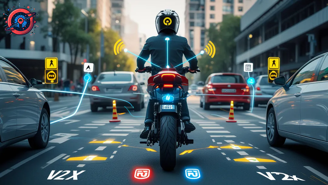Casco inteligente con comunicación V2X conectando al motociclista con vehículos e infraestructura en 2025 para prevenir colisiones Casco inteligente con comunicación V2X conectando al motociclista con vehículos e infraestructura en 2025 para prevenir colisiones