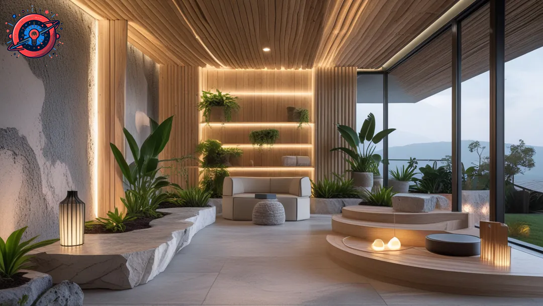Diseño multisensorial biofílico avanzado en oficina moderna con texturas naturales, plantas e iluminación cálida para el bienestar. Diseño multisensorial biofílico avanzado en oficina moderna con texturas naturales, plantas e iluminación cálida para el bienestar.