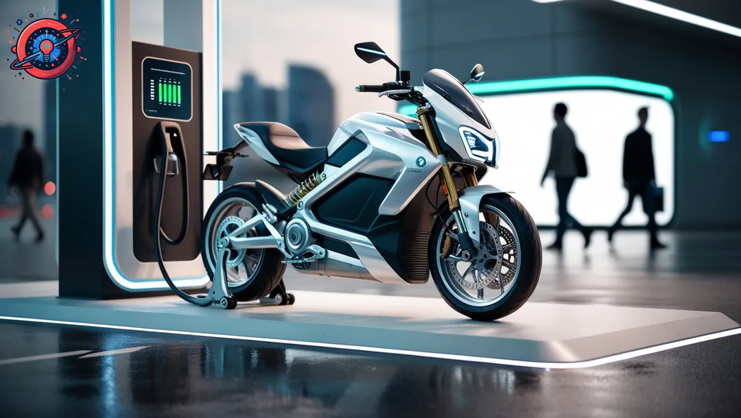 Moto eléctrica moderna 2025 realizando carga ultrarrápida en estación pública Moto eléctrica moderna 2025 realizando carga ultrarrápida en estación pública