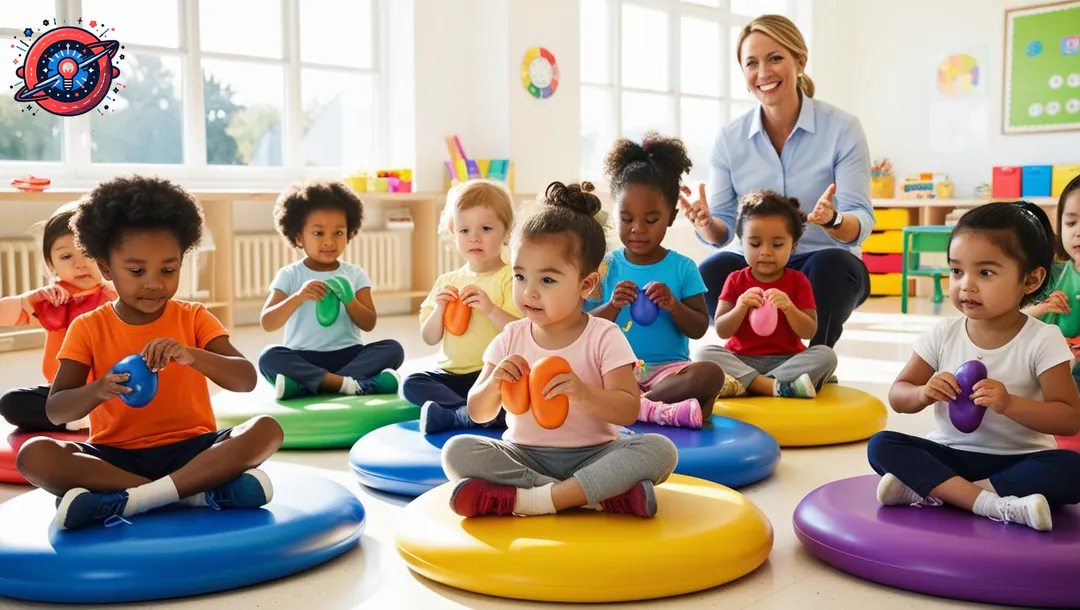 Niños usando asientos dinámicos y objetos sensoriales neuroeducación atención infantil 3 6 años Niños usando asientos dinámicos y objetos sensoriales neuroeducación atención infantil 3 6 años