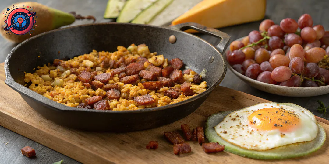 Plato tradicional de migas caseras con pan duro y acompañamiento. Plato tradicional de migas caseras con pan duro y acompañamiento.