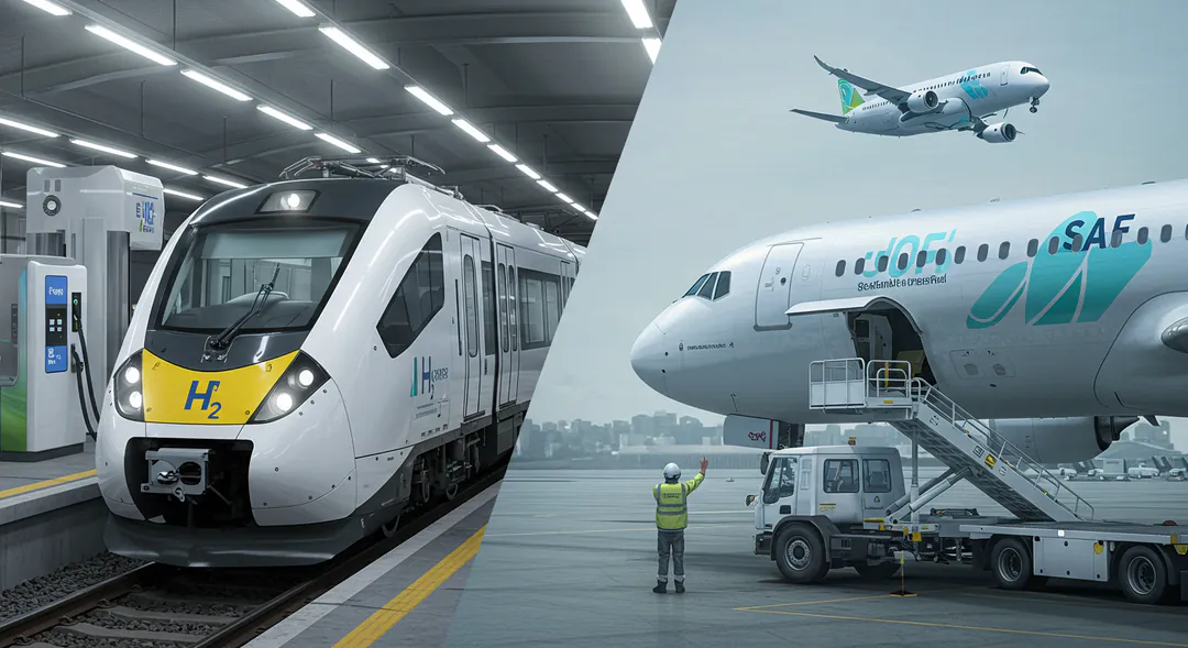 Innovación transporte sostenible tren hidrógeno avión bajas emisiones Innovación transporte sostenible tren hidrógeno avión bajas emisiones