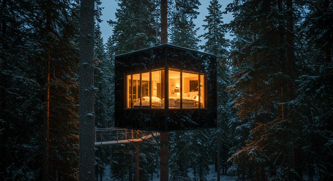 Treehotel Mirrorcube Suecia ejemplo de alojamiento experiencial innovador, diseño arquitectónico único en bosque Treehotel Mirrorcube Suecia ejemplo de alojamiento experiencial innovador, diseño arquitectónico único en bosque