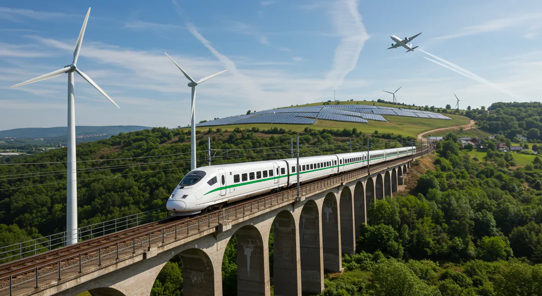 Tren alta velocidad eléctrico con energía renovable menor impacto ambiental Tren alta velocidad eléctrico con energía renovable menor impacto ambiental